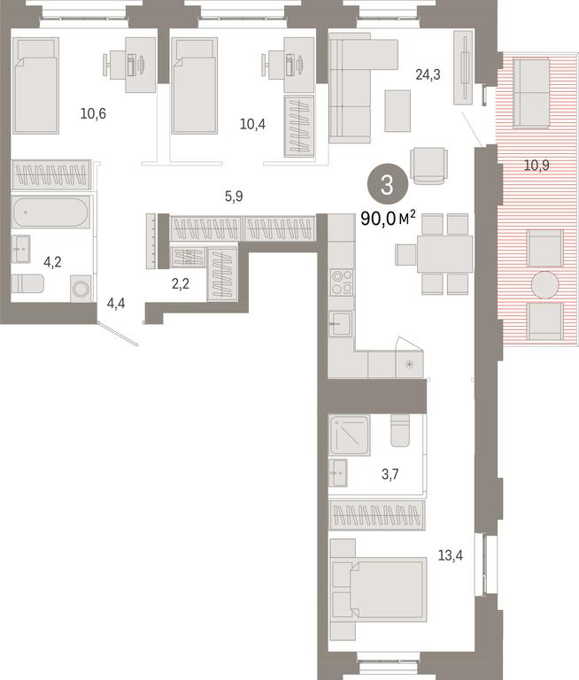 3-BD Apartment Sale, 90平方米 at Kvartal Metronom, Tagilskaya Street, Moscow, Russia #1