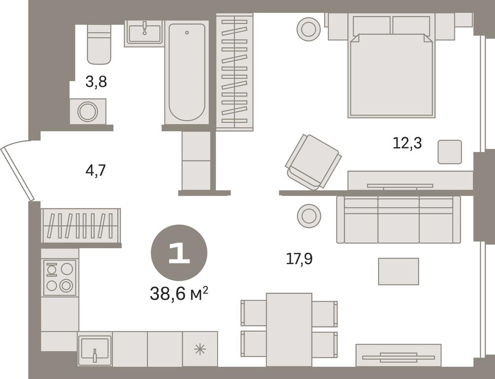 1-BD Apartment Sale, 38.6平方米 at Kvartal Gercena, zhiloy kompleks Kvartal Gertsena, Moscow, Russia #1
