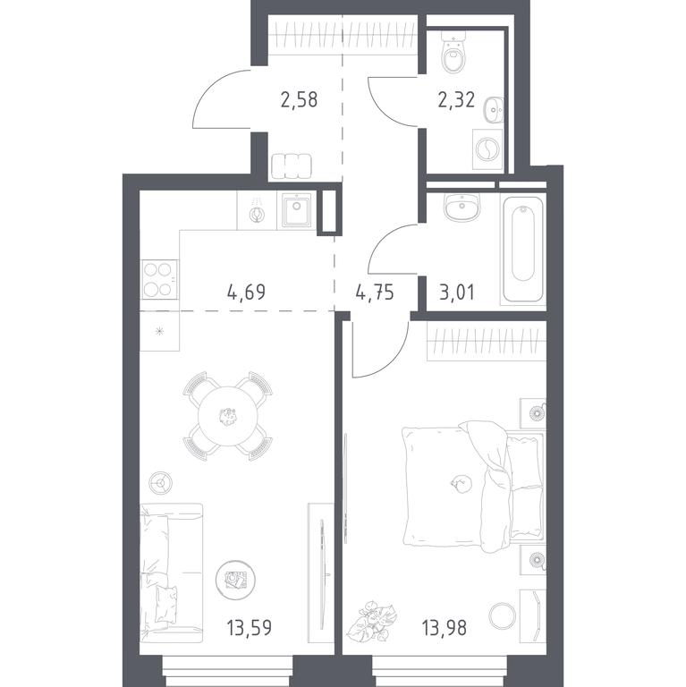Apartment Sale, 44.92 sq. m. at Novoe Vidnoe, Kalinovka Village, Leninskiy City District, Moscow Region, Russia #1 Apartment Sale, 44.92 sq. m. at Novoe Vidnoe, Kalinovka Village, Leninskiy City District, Moscow Region, Russia #1