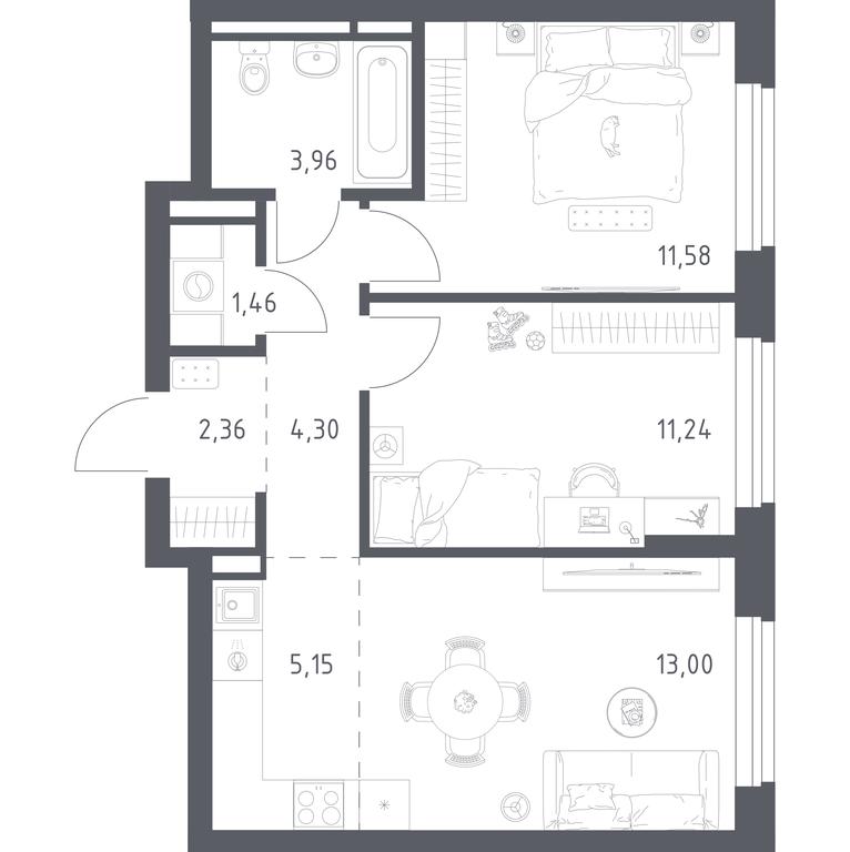 1-BD Apartment Sale, 53.05 sq. m. at Novoe Vidnoe, Kalinovka Village, Leninskiy City District, Moscow Region, Russia #1