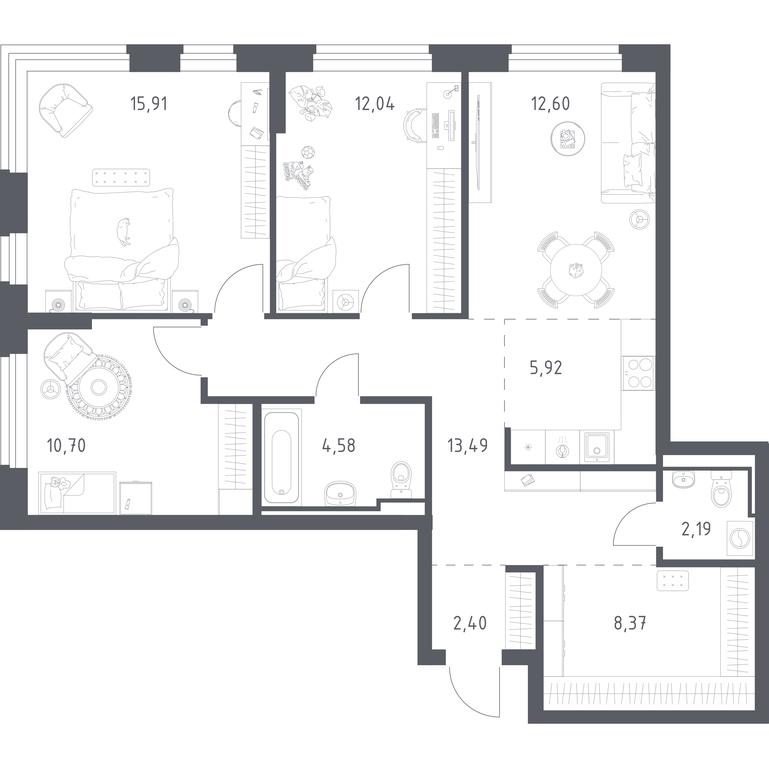 2-BD Apartment Sale, 88.2 sq. m. at Novoe Vidnoe, Kalinovka Village, Leninskiy City District, Moscow Region, Russia #1