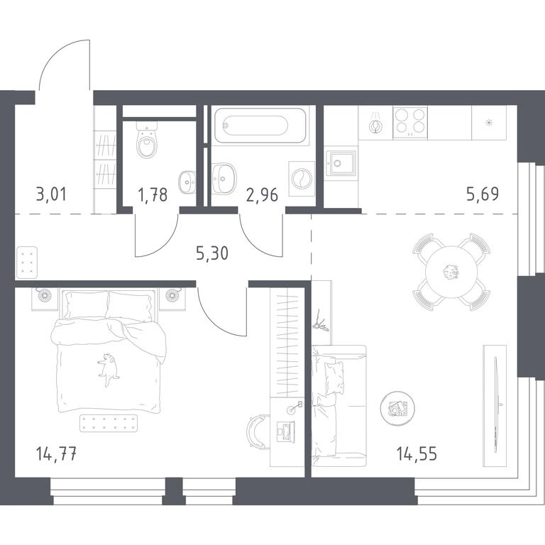 Apartment Sale, 48.06 sq. m. at Novoe Vidnoe, Kalinovka Village, Leninskiy City District, Moscow Region, Russia #1