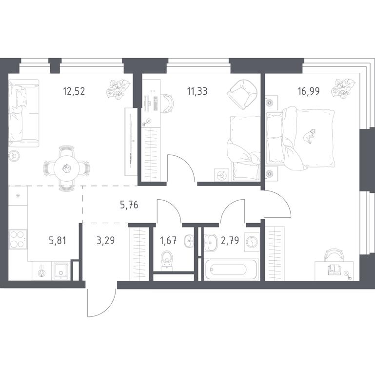 1-BD Apartment Sale, 60.16 sq. m. at Novoe Vidnoe, Kalinovka Village, Leninskiy City District, Moscow Region, Russia #1