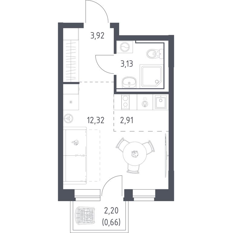 Apartment Sale, 22.94平方米 at Podolskie Kvartaly, zhiloy kompleks Podolskiye Kvartaly, Ryazanovskoe Settlement, Moscow, Russia #1