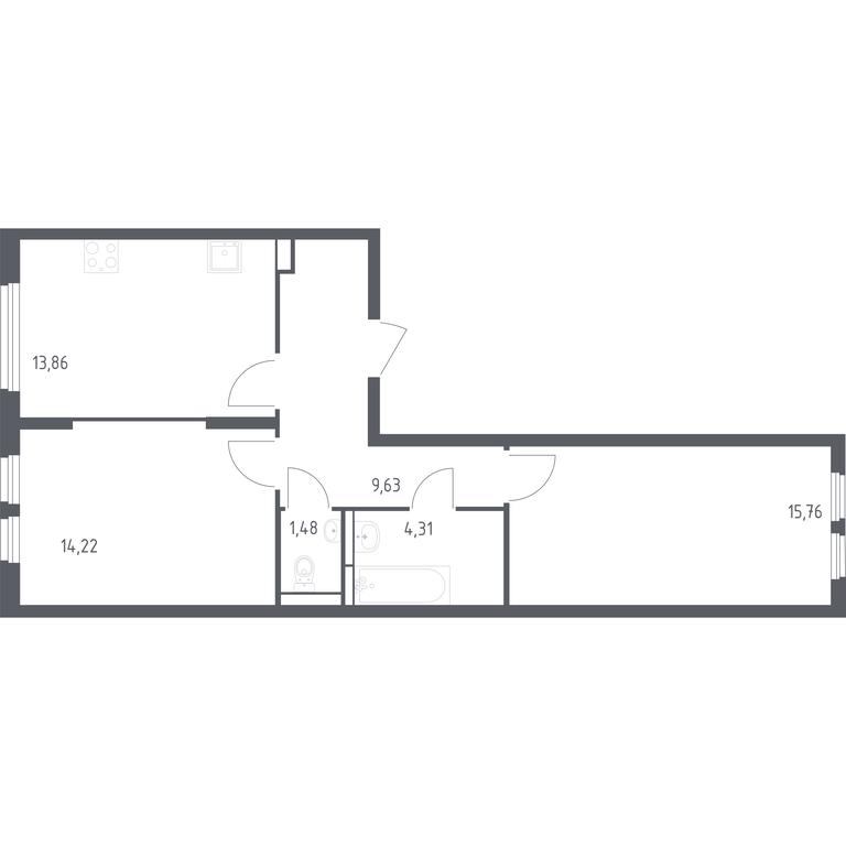 1-BD Apartment Sale, 59.26 sq. m. at Ostafevo, Ostafyevskoe Highway, 12к1, Ryazanovskoe Settlement, Moscow, Russia #1