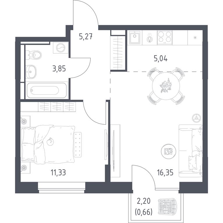 Apartment Sale, 42.5 sq. m. at Bogdanovskiy Les, derevnya Bogdanikha, Leninskiy City District, Moscow Region, Russia #1
