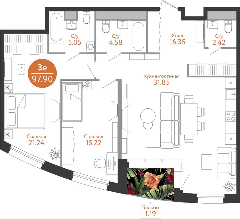 2-BD Apartment Sale, 98.1 sq. m. at Russian Design District (Rashen Dizayn Distrikt), Vatutinki Settlement, Desyonovskoye Settlement, Moscow, Russia #1