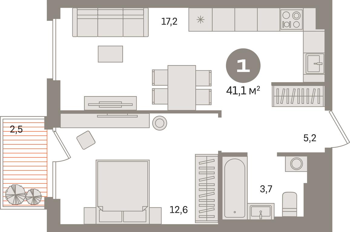 1-BD Apartment Sale, 41.1 sq. m. at Kvartal Gercena, zhiloy kompleks Kvartal Gertsena, Moscow, Russia #1