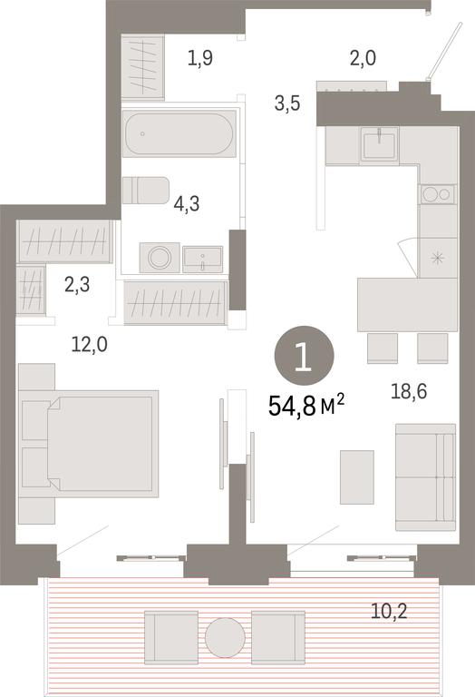 1-BD Apartment Sale, 54.8 sq. m. at Kvartal Metronom, Tagilskaya Street, Moscow, Russia #1