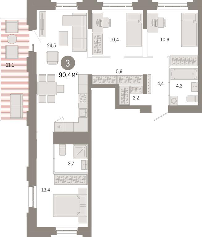 3-BD Apartment Sale, 90.4平方米 at Kvartal Metronom, Tagilskaya Street, Moscow, Russia #1