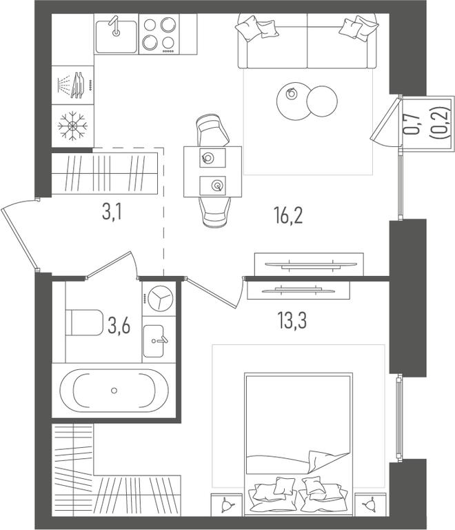 1-BD Apartment Sale, 36.4 sq. m. at Pave, 2nd Paveletsky Drive, Moscow, Russia #1