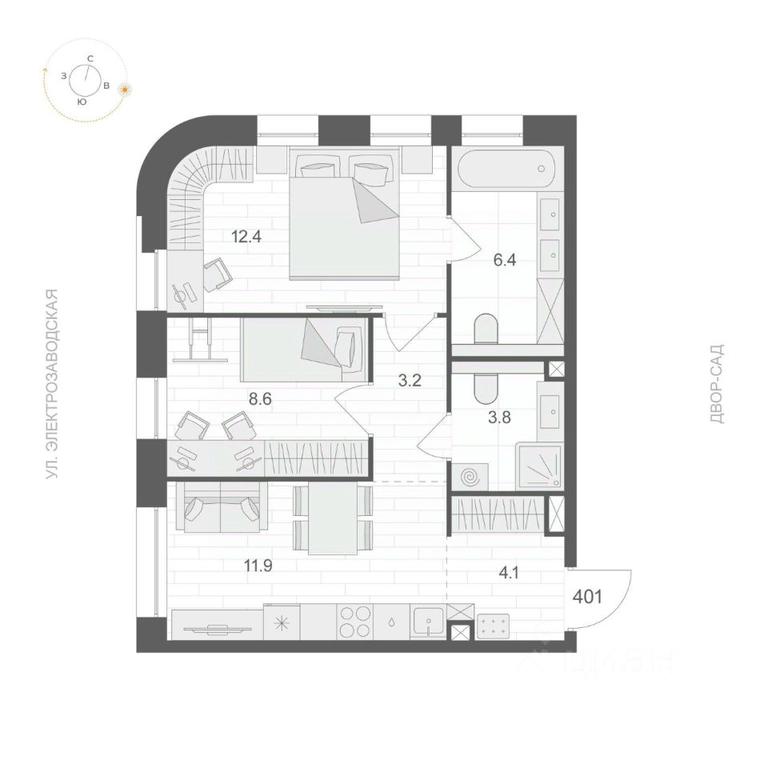 1-BD Apartment Sale, 50.4 sq. m. at ARTEL (Artel), Elektrozavodskaya Street, Moscow, Russia #1