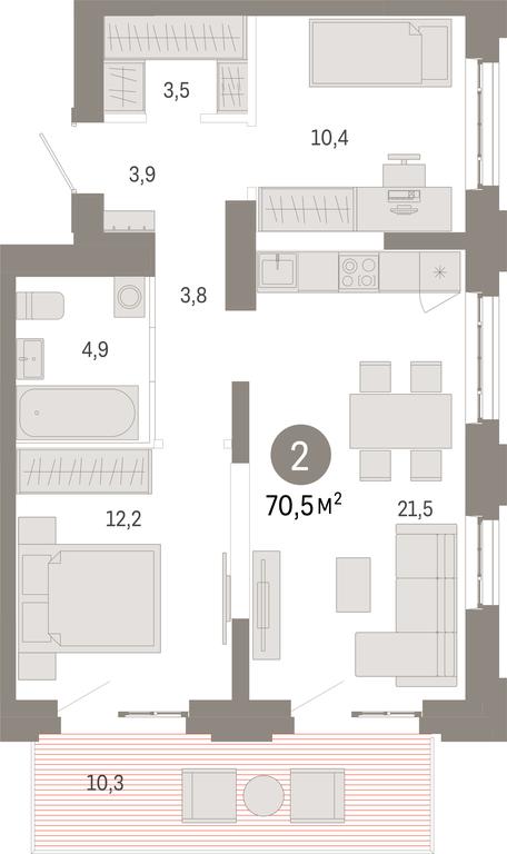 2-BD Apartment Sale, 70.5 sq. m. at Kvartal Metronom, Tagilskaya Street, Moscow, Russia #1