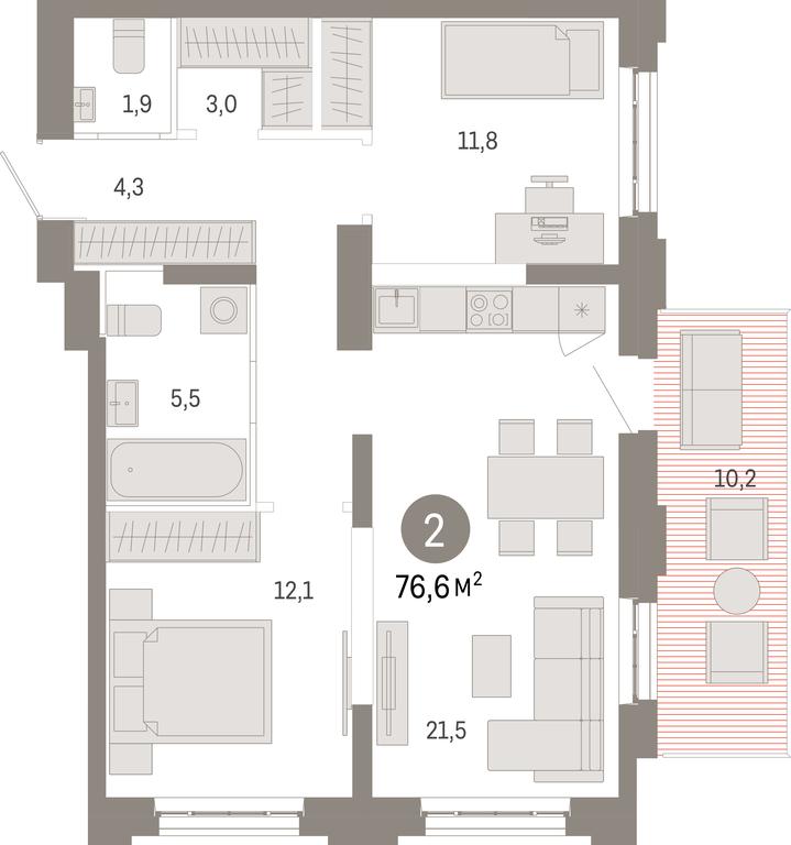 2-BD Apartment Sale, 76.6平方米 at Kvartal Metronom, Tagilskaya Street, Moscow, Russia #1 2-BD Apartment Sale, 76.6平方米 at Kvartal Metronom, Tagilskaya Street, Moscow, Russia #1