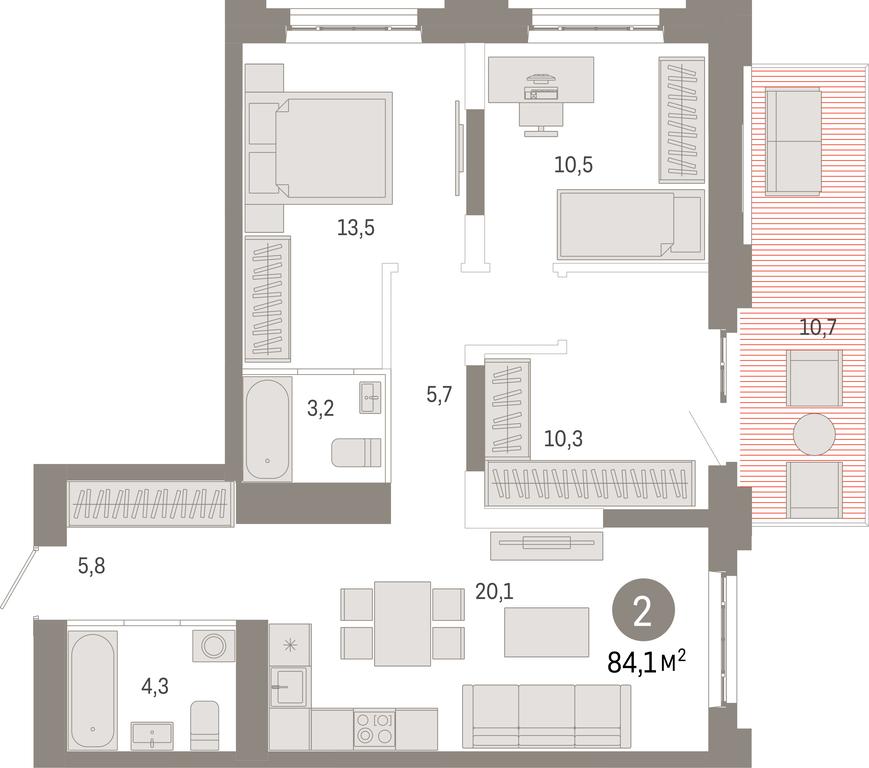 3-BD Apartment Sale, 84.1 sq. m. at Kvartal Metronom, Tagilskaya Street, Moscow, Russia #1