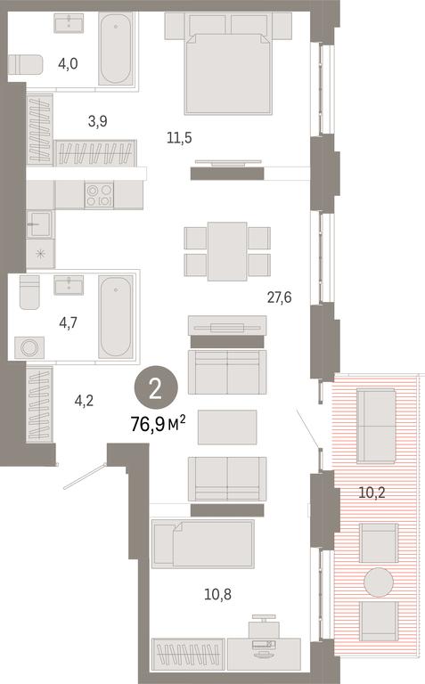 2-BD Apartment Sale, 76.9平方米 at Kvartal Metronom, Tagilskaya Street, Moscow, Russia #1 2-BD Apartment Sale, 76.9平方米 at Kvartal Metronom, Tagilskaya Street, Moscow, Russia #1