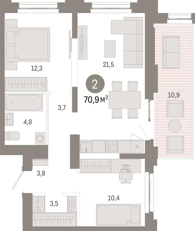 2-BD Apartment Sale, 70.9 sq. m. at Kvartal Metronom, Tagilskaya Street, Moscow, Russia #1