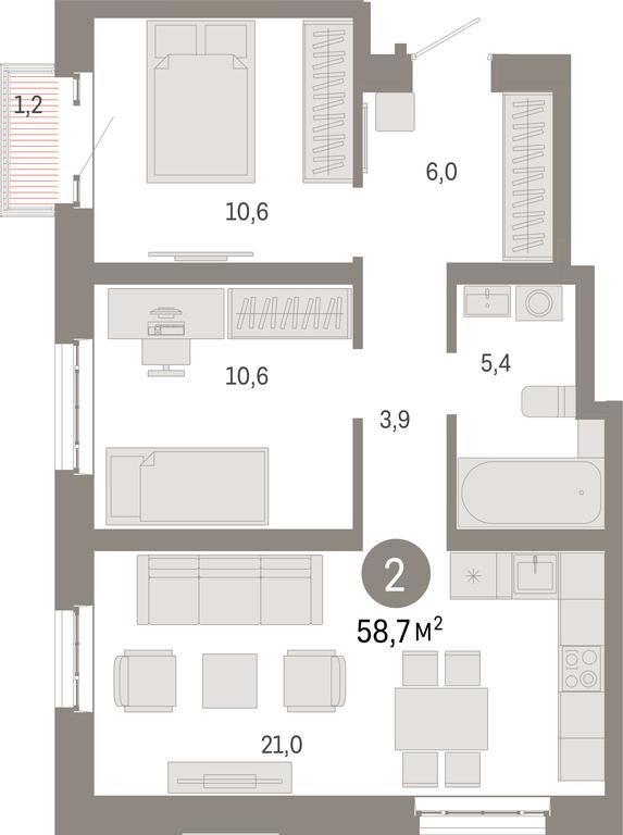2-BD Apartment Sale, 58.7 sq. m. at Kvartal Metronom, Tagilskaya Street, Moscow, Russia #1 2-BD Apartment Sale, 58.7 sq. m. at Kvartal Metronom, Tagilskaya Street, Moscow, Russia #1
