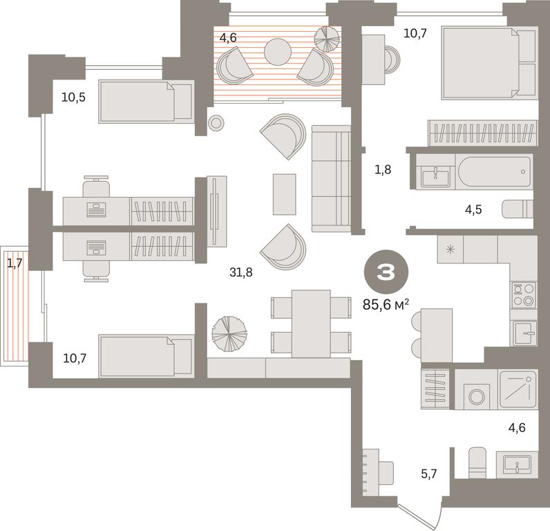3-BD Apartment Sale, 85.6 sq. m. at Kvartal «MONS», Ogorodny Drive, Moscow, Russia #1