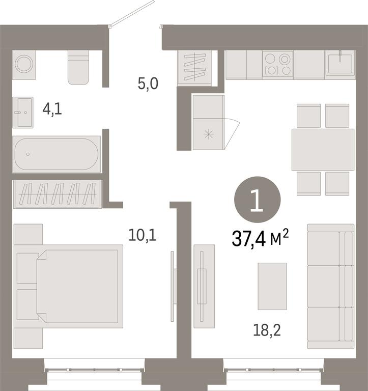 1-BD Apartment Sale, 37.4平方米 at Kvartal Metronom, Tagilskaya Street, Moscow, Russia #1