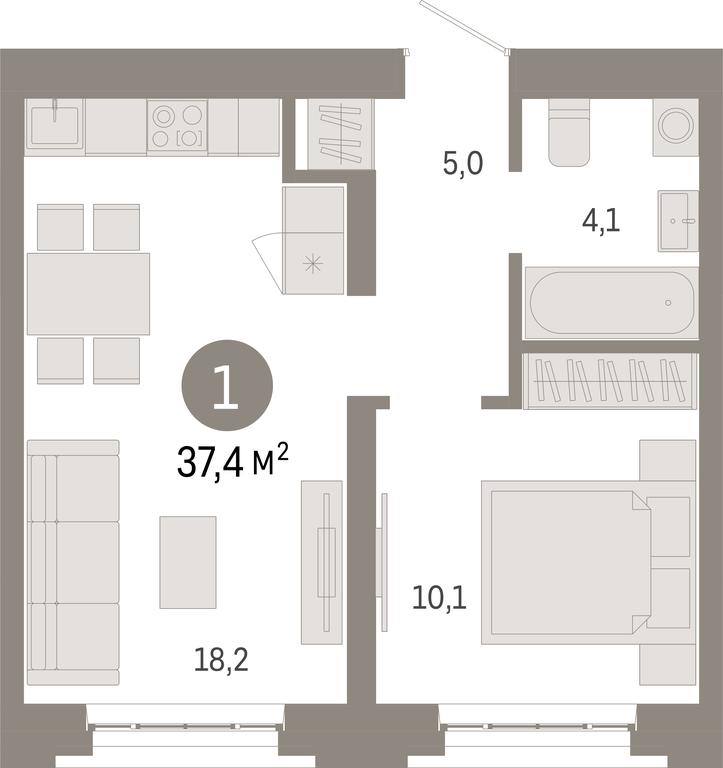 1-BD Apartment Sale, 37.4平方米 at Kvartal Metronom, Tagilskaya Street, Moscow, Russia #1