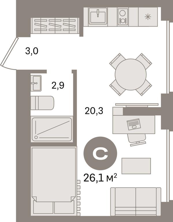 Apartment Sale, 26.1 sq. m. at Pervy kvartal, Kalinovaya ulitsa, derevnya Sapronovo, Leninskiy City District, Moscow Region, Russia #1