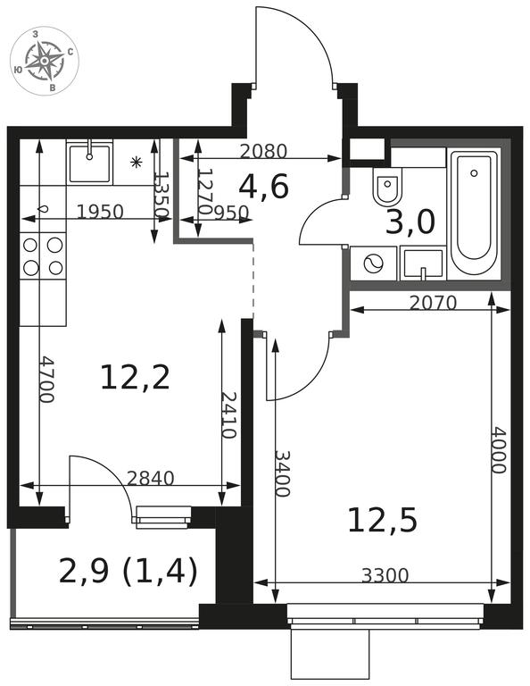 1-BD Apartment Sale, 33.7平方米 at 1 Himkinskij, zhiloy kompleks 1-y Khimkinskiy, kvartal Mezhdunarodny, mikrorayon Klyazma-Starbeyevo, Khimki, Moscow Region, Russia #2