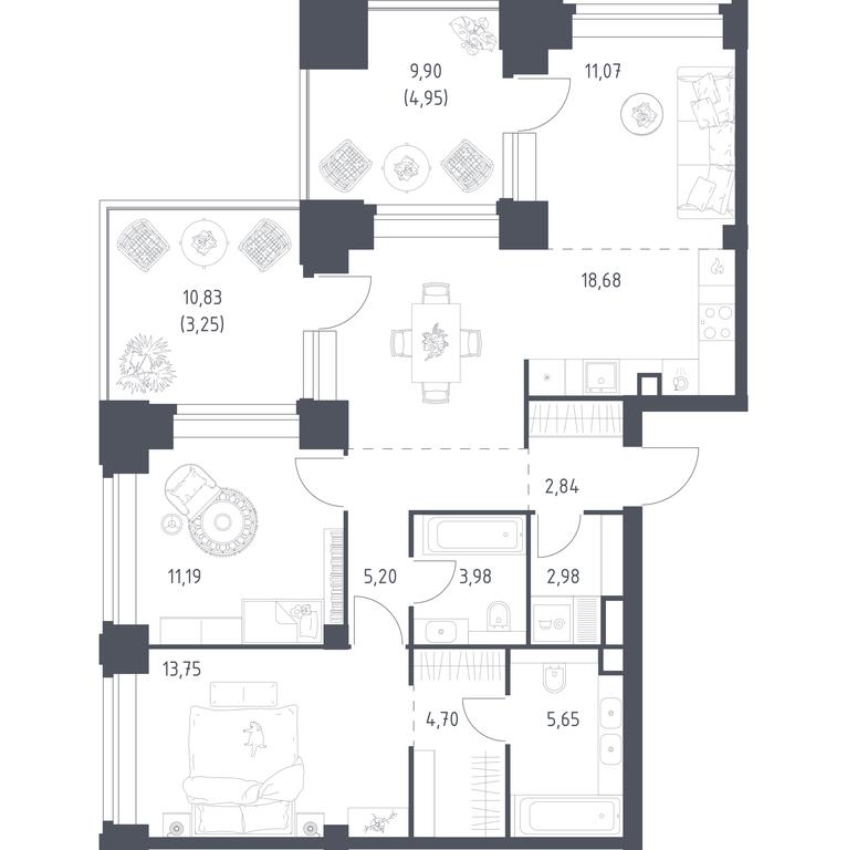 1-BD Apartment Sale, 88.24 sq. m. at Nova, Bratyev Fonchenko Street, вл21, Moscow, Russia #1 1-BD Apartment Sale, 88.24 sq. m. at Nova, Bratyev Fonchenko Street, вл21, Moscow, Russia #1