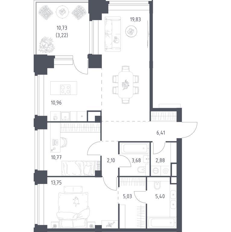 1-BD Apartment Sale, 84.03 sq. m. at Nova, Bratyev Fonchenko Street, вл21, Moscow, Russia #1