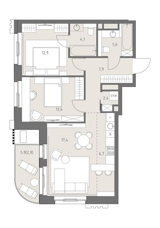3-BD Apartment Sale, 72.5 sq. m. at Rodina Park, Vereyskaya Street, 12, Moscow, Russia #1