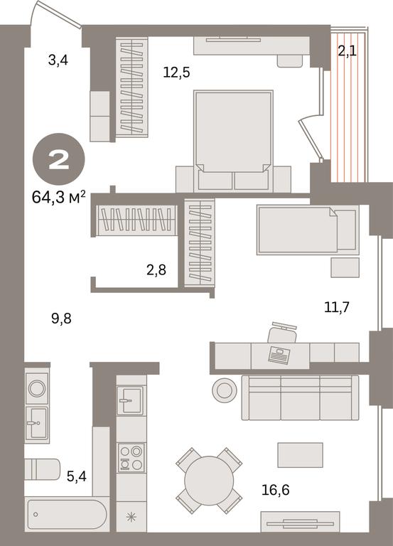2-BD Apartment Sale, 64.3 sq. m. at Pervy kvartal, Kalinovaya ulitsa, derevnya Sapronovo, Leninskiy City District, Moscow Region, Russia #1