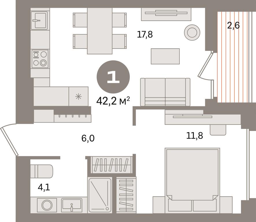 1-BD Apartment Sale, 42.2 sq. m. at Pervy kvartal, Kalinovaya ulitsa, derevnya Sapronovo, Leninskiy City District, Moscow Region, Russia #1