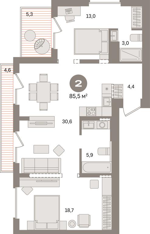 2-BD Apartment Sale, 85.5 sq. m. at Pervy kvartal, Kalinovaya ulitsa, derevnya Sapronovo, Leninskiy City District, Moscow Region, Russia #1 2-BD Apartment Sale, 85.5 sq. m. at Pervy kvartal, Kalinovaya ulitsa, derevnya Sapronovo, Leninskiy City District, Moscow Region, Russia #1