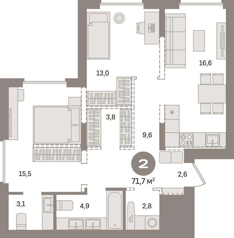 2-BD Apartment Sale, 71.7 sq. m. at Pervy kvartal, Kalinovaya ulitsa, derevnya Sapronovo, Leninskiy City District, Moscow Region, Russia #1