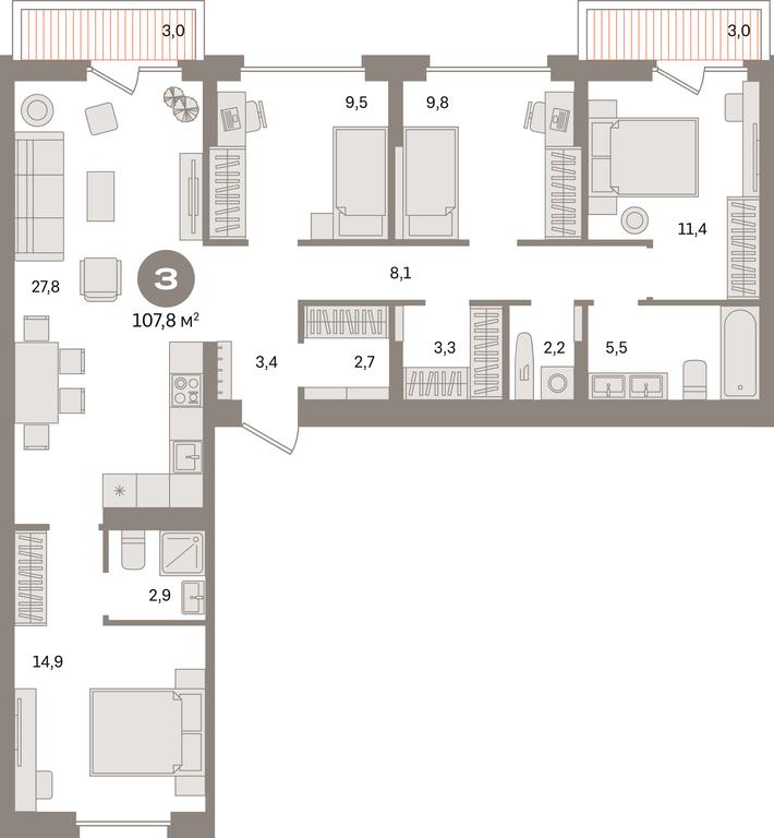 4-BD Apartment Sale, 107.8 sq. m. at Pervy kvartal, Kalinovaya ulitsa, derevnya Sapronovo, Leninskiy City District, Moscow Region, Russia #1 4-BD Apartment Sale, 107.8 sq. m. at Pervy kvartal, Kalinovaya ulitsa, derevnya Sapronovo, Leninskiy City District, Moscow Region, Russia #1