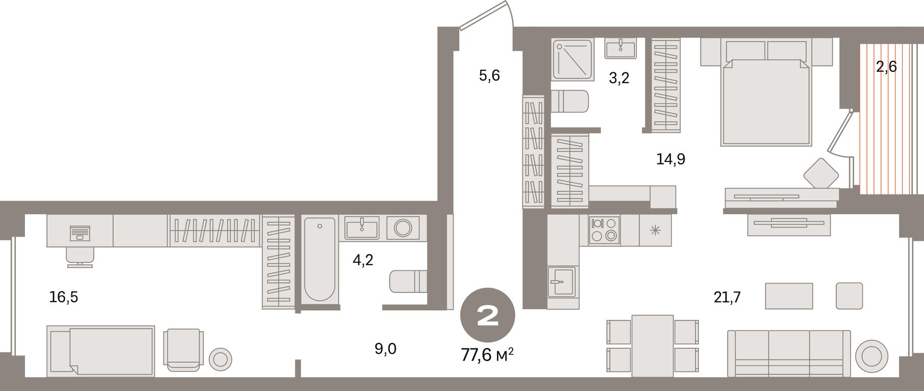 2-BD Apartment Sale, 77.6 sq. m. at Pervy kvartal, Kalinovaya ulitsa, derevnya Sapronovo, Leninskiy City District, Moscow Region, Russia #1