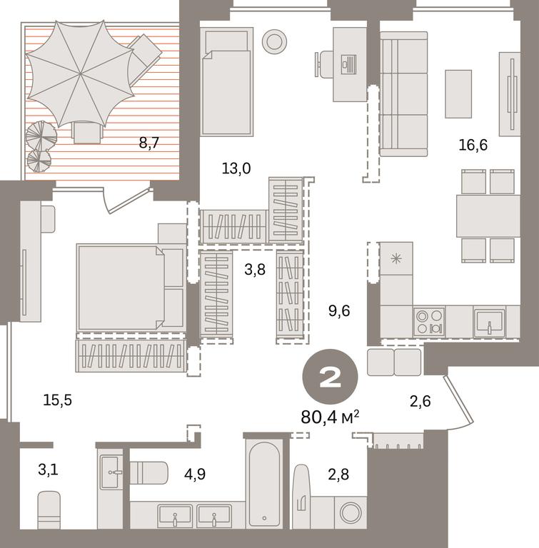 2-BD Apartment Sale, 80.4平方米 at Pervy kvartal, Kalinovaya ulitsa, derevnya Sapronovo, Leninskiy City District, Moscow Region, Russia #1