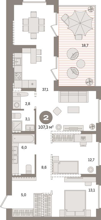 2-BD Apartment Sale, 107.3 sq. m. at Pervy kvartal, Kalinovaya ulitsa, derevnya Sapronovo, Leninskiy City District, Moscow Region, Russia #1