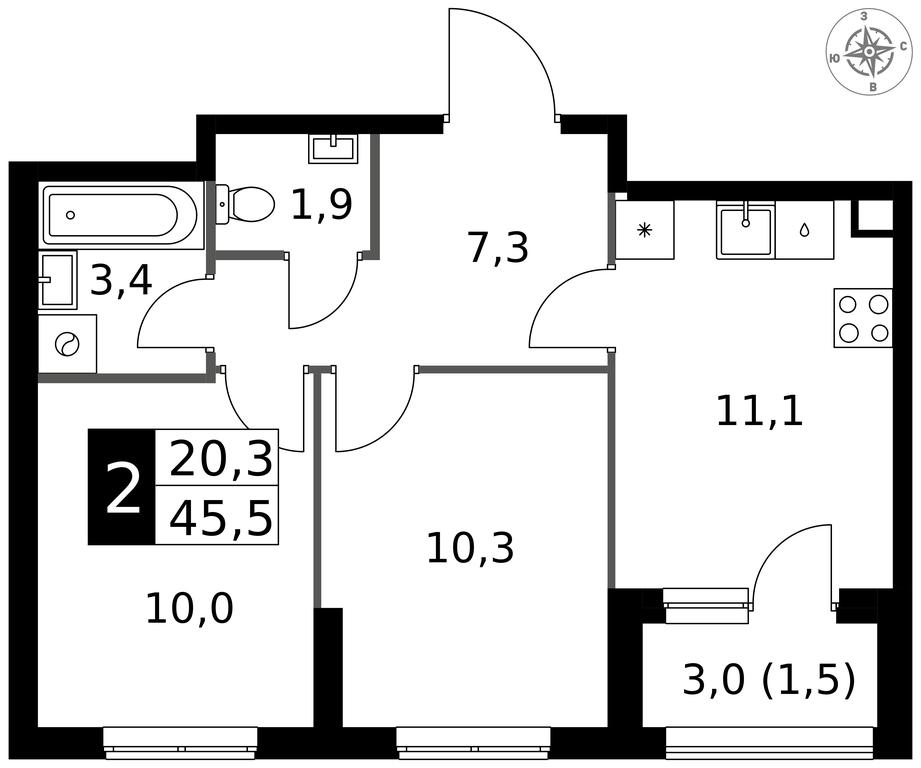 2-BD Apartment Sale, 45.5 sq. m. at 1 Izmajlovskij, Montazhnaya Street, 8с13, Moscow, Russia #1 2-BD Apartment Sale, 45.5 sq. m. at 1 Izmajlovskij, Montazhnaya Street, 8с13, Moscow, Russia #1