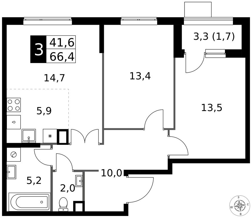 3-BD Apartment Sale, 66.4 sq. m. at 1 Izmajlovskij, Montazhnaya Street, 8с13, Moscow, Russia #1 3-BD Apartment Sale, 66.4 sq. m. at 1 Izmajlovskij, Montazhnaya Street, 8с13, Moscow, Russia #1