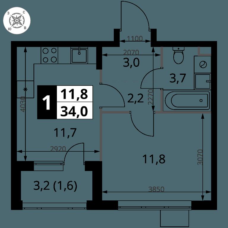 1-BD Apartment Sale, 34 sq. m. at Pervy Sheremetevskij, Komsomolskaya Street, 16, Khimki, Moscow Region, Russia #1