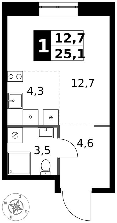 Apartment Sale, 25.1 sq. m. at 1 Izmajlovskij, Montazhnaya Street, 8с13, Moscow, Russia #1