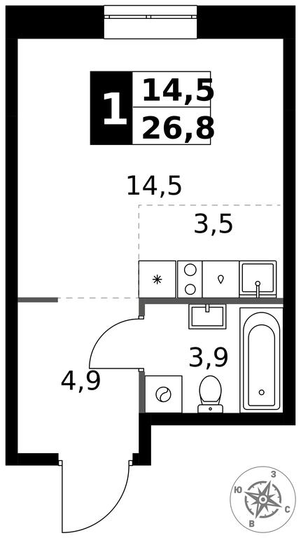 Apartment Sale, 26.8 sq. m. at 1 Izmajlovskij, Montazhnaya Street, 8с13, Moscow, Russia #1