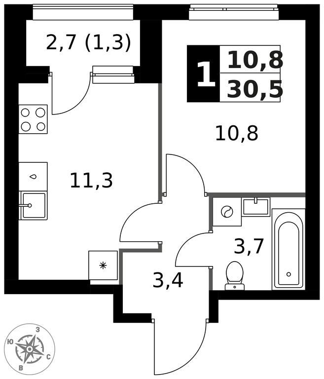 1-BD Apartment Sale, 30.5平方米 at 1 Izmajlovskij, Montazhnaya Street, 8с13, Moscow, Russia #1 1-BD Apartment Sale, 30.5平方米 at 1 Izmajlovskij, Montazhnaya Street, 8с13, Moscow, Russia #1