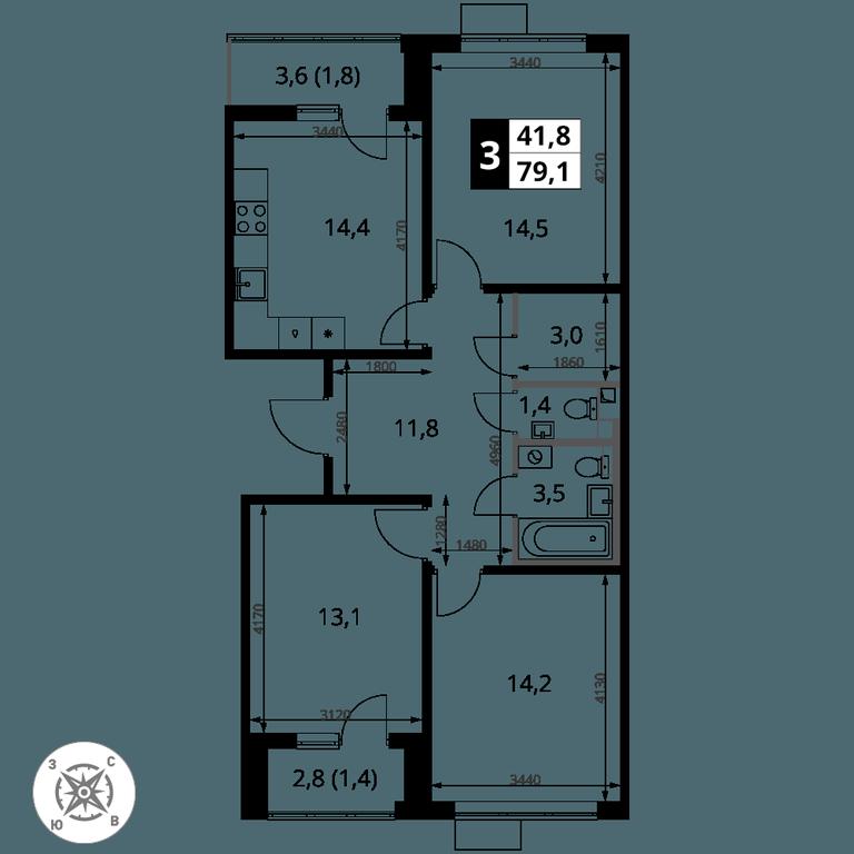 3-BD Apartment Sale, 79.1平方米 at Pervy Sheremetevskij, Komsomolskaya Street, 16, Khimki, Moscow Region, Russia #2 3-BD Apartment Sale, 79.1平方米 at Pervy Sheremetevskij, Komsomolskaya Street, 16, Khimki, Moscow Region, Russia #2