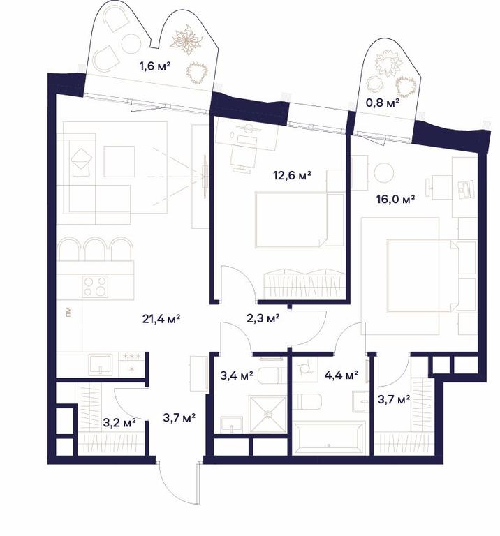 2-BD Apartment Sale, 73.1 sq. m. at Soyuz, Selskokhozyaystvennaya Street, Moscow, Russia #1