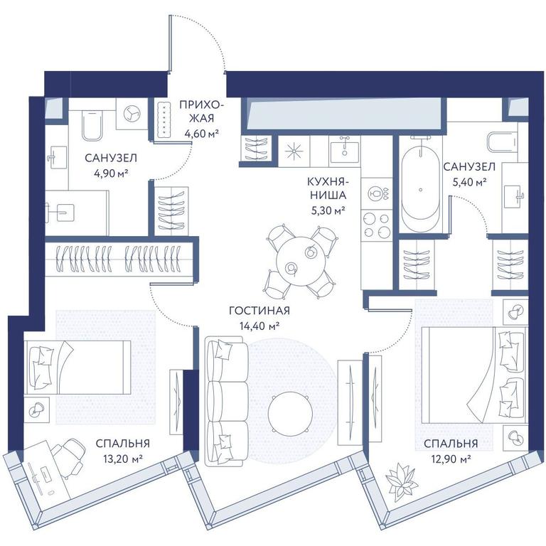 2-BD Apartment Sale, 60.7平方米 at HideOut, 3rd Setunsky Drive, Moscow, Russia #1 2-BD Apartment Sale, 60.7平方米 at HideOut, 3rd Setunsky Drive, Moscow, Russia #1