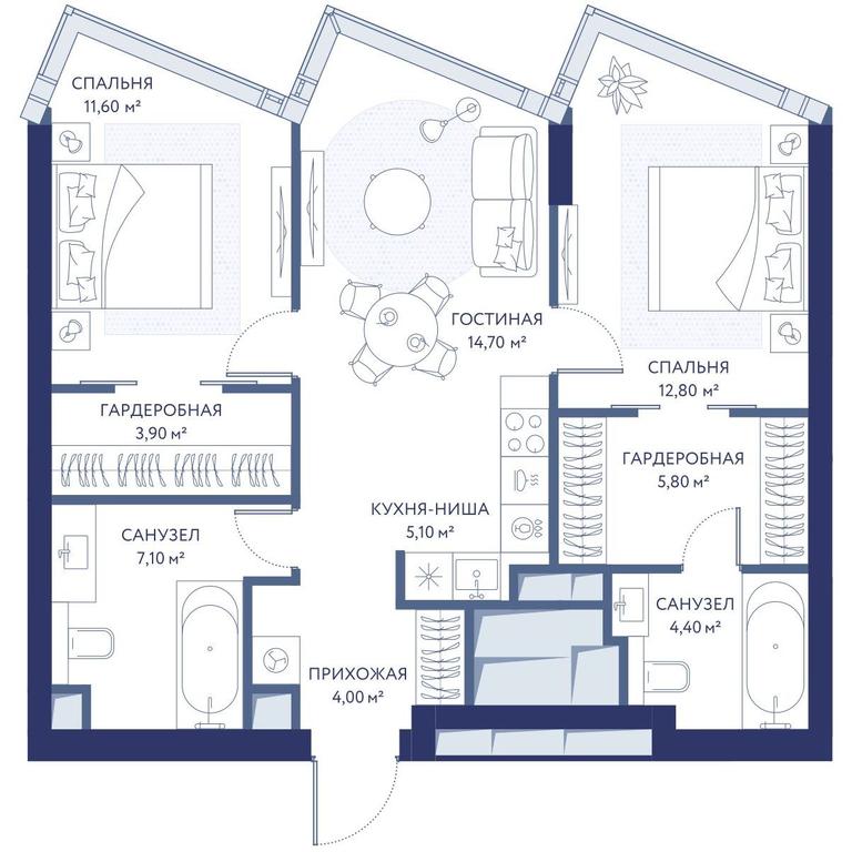 2-BD Apartment Sale, 69平方米 at HideOut, 3rd Setunsky Drive, Moscow, Russia #1 2-BD Apartment Sale, 69平方米 at HideOut, 3rd Setunsky Drive, Moscow, Russia #1