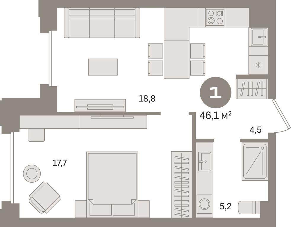 1-BD Apartment Sale, 46.1平方米 at Kvartal «MONS», Ogorodny Drive, Moscow, Russia #1 1-BD Apartment Sale, 46.1平方米 at Kvartal «MONS», Ogorodny Drive, Moscow, Russia #1