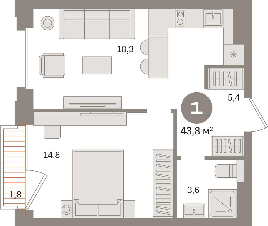 1-BD Apartment Sale, 43.8 sq. m. at Kvartal «MONS», Ogorodny Drive, Moscow, Russia #1 1-BD Apartment Sale, 43.8 sq. m. at Kvartal «MONS», Ogorodny Drive, Moscow, Russia #1